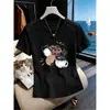 Camiseta de Algodão Puro de Manga Curta para Mulheres com Design de Linha Espinha de Peixe, Emagrecedora, de Alta Qualidade, Elegante Top Cinza, Novo Estilo de Verão