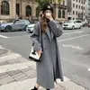 Abrigo de Lana Morado de Doble Cara para Mujer 2025 Otoño e Invierno Nuevo Estilo Coreano Holgado de Longitud Media Estilo Hepburn Abrigo de Lana