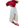 Pantalones Cortos de Diseño de Perlas de Cereza Rayados Blancos Estilo Japonés para Mujer, Pantalones Casuales Sueltos de Verano con Cintura Elástica, Pantalones de Pierna Recta
