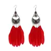 Promoção Imperdível Brincos de Pena Estilo Étnico Vintage Longos Multicor Brincos de Pena para Feriado Design de Fio de Contas Brincos de Argola