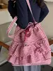 Bolso versátil de lona a cuadros, bolso tipo cubo de encaje de gran capacidad, bolso tote pequeño para artículos varios de chica commuter, bolso tote lindo