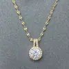 Colar Pingente Princesa Redondo Zircônia de Um Quilate Totalmente Cravejado com Diamante, Artesanato Requintado Transfronteiriço, Corrente de Clavícula Leve de Luxo, Estiloso e Versátil