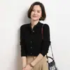 Camisa feminina de outono e inverno com gola polo, manga longa, modelagem slim, adequada para usar sob um cardigã ou suéter