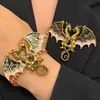 Pulseira Tecida à Mão com Dragão de Esmalte Vintage de Nicho Pulseira de Dragão Cravejada com Diamantes Transfronteiriça Europeia e Americana Joia Versátil Personalizada para Homens