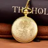 Reloj de Bolsillo Vintage Grande Dorado Best-Seller Transfronterizo con Patrón Grabado de Escudo y Cadena para Cintura Reloj de Bolsillo de Cuarzo