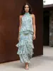 Conjunto elegante de top regata sem mangas com gola halter e saia estilo francês para mulheres, novo modelo 2026, moda transfronteiriça europeia e americana