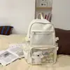 Mochila Escolar de Grande Capacidade para Alunos do Ensino Fundamental II e Médio, Bolsa Transparente com Suporte para Boneca de 10cm, Mochila Escolar JK para Meninas