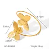 Pulsera Abierta de Mariposa de Acero Inoxidable Dorado de 18 Quilates Estilo Europeo y Americano de Moda Anillo Abierto de Flor de Acero de Titanio que No se Desvanece para Mujeres Transfronterizo