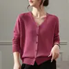 Cardigã de tricô com decote V feminino, novo outono 2026 estilo coreano, simples, fino, manga longa, abotoado, top que emagrece