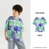Camiseta Masculina Duoduo 100% Algodão Tingida com Tinta, Fresca e Respirável para o Verão, Manga Curta, Infantil, Casual, Estampa Completa, Tendência