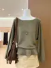 Tiro real~ Suéter de punto liso color sólido estilo coreano con cuello en U y manga larga para mujer, estilo casual y relajado, otoño 25265
