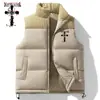 Invierno Nuevo Clásico Moda Rayas Verticales Pana Bloque de Color Chaleco con Cuello de Solapa Hombro para Hombre Simple Moderno Chaleco Superior