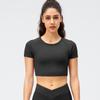 Nova Camiseta Esportiva Feminina de Nylon para Primavera e Verão Cor Nude Manga Curta Yoga Ajustada Alta Elasticidade Corrida Fitness Manga Curta 22227