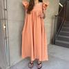 Chic Japonés y Coreano 2025 Verano Nuevo Estilo Francés Retro Cuello Cuadrado Plisado Cintura Alta Mangas Volantes Algodón y Lino Vestido Falda Larga