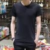Camiseta Branca Masculina de Manga Curta Cor Sólida Decote Redondo Meia Manga Fina Camiseta Masculina Slim-Fit Camisa Base Preta Masculina Moda Masculina