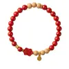 Pulsera de Cinabrio, Madera de Durazno con Arena Roja, Pulsera Zodiacal de Buena Suerte para Pareja, Suministro para Vendedores Ambulantes, Joyería Regalo al por Mayor