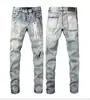 Jeans para Hombre Estilo Europeo, Moda Trendy High Street, Bordados, Rasgados, Diseño de Graffiti, Corte Delgado, Pierna Estrecha, Envío Directo de Una Pieza