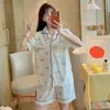 Pijama para Mujer Primavera y Verano Manga Corta Cardigan con Solapa Algodón Nube Niñas Casual Solapa Doble Corto Conjunto de Ropa para el Hogar