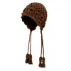 Sombrero de Lana Trenzado de Doble Capa Tejido a Mano con Flor Retro para Mujer en Otoño e Invierno Cálido Sombrero Tejido con Protección para los Oídos para Viajes al Oeste de Sichuan