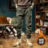 Calça de trabalho lavada à água marca moderna calça de moletom desgastada masculina peso pesado retro casual calça masculina com punho forrada de fleece calça longa para caminhada