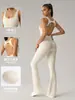 Mono de Estilo Europeo y Americano con Espalda Descubierta y Diseño Calado, Levantamiento de Glúteos de Durazno, Pantalones de Fitness Acampanados, Top sin Mangas, Conjunto de Yoga de una Pieza Dlt006