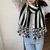 Cachecol longo feminino outono e inverno cachecol de tricô cruzado estilo coreano listrado versátil proteção de pescoço quente de inverno celebridade da internet Alto senso