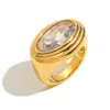 Design de Nicho Ins Europeu e Americano Joias de Luxo de Alta Qualidade Aço Inoxidável Banhado a Ouro 18K Anel Aberto com Diamante de Quatro Garras para Mulheres