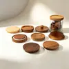 Xícaras de chá de vidro com madeira maciça, com anéis de borracha e tampas de bambu em vários formatos, suportando prototipagem DIY de tampas de madeira para xícaras