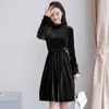 Vestido de Terciopelo de Alta Gama para Mujer Primavera y Otoño 2026 Elegante Cuello Semi Alto Capa Base Falda Plisada Línea A Otoño e Invierno
