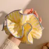 Goma para el pelo tipo scrunchie de doble capa con volantes, rayas amarillo crema estilo coreano para mujer, accesorio para el pelo fresco y dulce para recogido de moño, primavera y verano