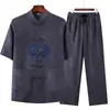 Traje Tang de lino para hombre de manga corta, estilo chino para mediana edad y ancianos, ropa de papá, algodón y lino chinos, Hanfu, ropa de abuelo mayor, verano