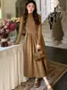 Vestido de Punto de Cuello Alto con Temperamento Estilo Coreano para Mujer Otoño Invierno Nuevo Adelgazante Favorecedor Ceñidor de Cintura Vestido Suéter Base