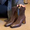 Botines de tacón grueso estilo coreano, ajuste ceñido, para mujer, nueva colección otoño/invierno 2026, botines elásticos, botas de mujer a la moda y retro
