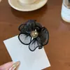 Pinza de Garra Negra de Malla de Encaje Grande Coreana Pinza Tiburón Princesa Fugitiva Accesorio para el Cabello de Mujer Pinza para Semirecogido para Cabello Grueso