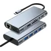 Estación de Acoplamiento Ocho en Uno Tipo C Puerto de Red de 100 m Estación de Acoplamiento USB-C 4K USB 3.0 Carga Rápida PD Expansión