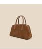 Bolsa Bowling de Couro Camurça Coreana de Nicho High-End Primavera/Verão 2026 Bolsa Boston Feminina Retrô Simples Elegante