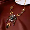 Colar Longo Vintage com Pérolas e Diamantes em Formato Oval com Franjas, Corrente para Suéter Retro de Alto Padrão, Acessório Exquisito e Versátil