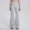 Nuevos pantalones deportivos de fitness de pierna ancha acampanados de doble cara de nailon con bloques de color, tacto nude, sueltos, de cintura alta, para mujer, estilo falso de dos piezas
