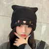 Gorro de Lana de Oso para Mujer Tendencia de Moda Coreana Cálido Protección para los Oídos Lindo Invierno Tejido Gorro de Moda