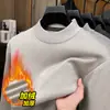 Suéter grueso de mezcla de lana con forro polar para hombre, comercio exterior, nuevo modelo de invierno, cuello semi-alto, capa base de punto cálida