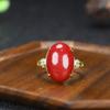 Transmisión en vivo con anillo de rosa con incrustaciones de oro púrpura de cinabrio de alto contenido, anillo de lujo ligero para mujer, anillo de piedra preciosa