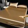 Sábana bajera ajustada de color liso, cómoda y amigable con la piel, de satén, lavable, funda de cama, sábana, funda de almohada, protector de colchón, estilo europeo y americano
