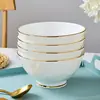 Cuenco de Cerámica de Lujo de Entrada Avanzada Jingdezhen Phnom Penh Hueso de China Cerámica para el Hogar Cuenco para Gachas Cuenco para Fideos Cuenco Grande para Sopa Nuevo Cuenco para Arroz para el Hogar