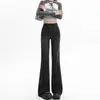 Sensação de Design Bordas do Cabelo Micro-Raving Jeans Feminino Moda Outono e Inverno 2024 Novo Estilo Americano Cintura Alta Slim Calças Flare