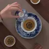 Azul y Flor de Hibisco Individual Tapa de Tres Talentos Tazón Cerámico Taza de Té Taza de Maestro Juego de Té Kung Fu traje Tazón de Té para Visitante