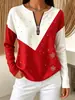 Blusa de Tricô Feminina Europeia e Americana com Gola Zíper em Bloco de Cores de Floco de Neve Outono e Inverno Jacquard Manga Longa Suéter Roupas Femininas Transfronteiriças