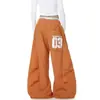 Suministro Exclusivo Transfronterizo Marca de Moda Estilo Americano Estampado de Letras Pantalones de Paracaidista Plisados tipo Cimitarra Unisex Pantalones de Pierna Ancha Sueltos para Danza Jazz