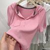 Playera de Manga Corta para Mujer Verano Nueva Estilo Coreano Letra Cinta Sudadera con Capucha Rayas de Foso Playera Casual Blanca Ajustada Top para Mujer