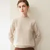Suéter de gola redonda liso 100% cashmere puro para mulheres, novo estilo outono e inverno, blusa básica de malha solta e modeladora