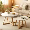 Mesa de Centro Simples para Apartamento Pequeno Sala de Estar Combinação para Casa Mesa Lateral de Sofá Varanda Madeira Maciça Minimalista Mesa Redonda Pequena Mesa de Chá Madeira Maciça